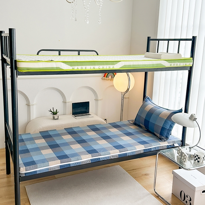 91家纺网 家纺一手货源 找家纺 凌云2025年新品全棉学生宿舍床垫套全包拉链式床笠单件纯棉床罩保护套 灰蓝格