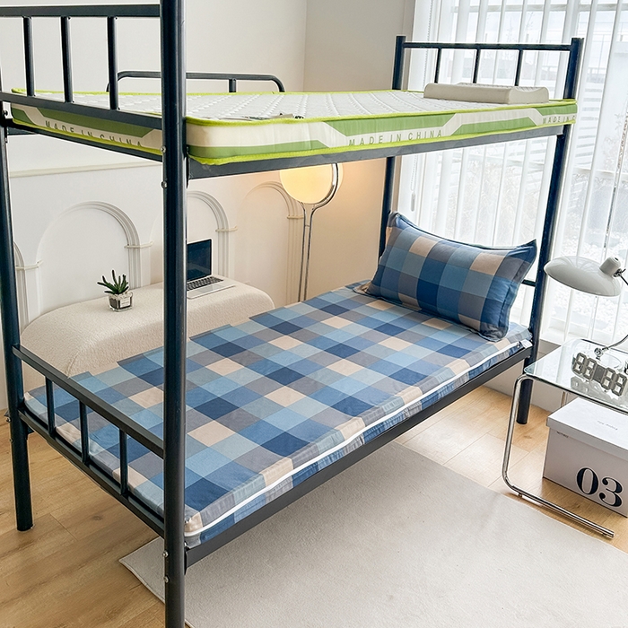 91家纺网 家纺一手货源 找家纺 凌云2025年新品全棉学生宿舍床垫套全包拉链式床笠单件纯棉床罩保护套 灰蓝格