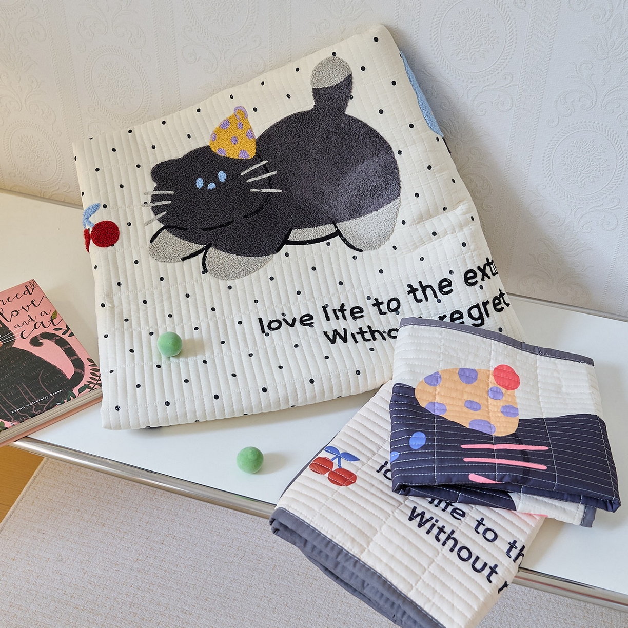 91家纺网 家纺一手货源 找家纺 鑫喜莱家纺 2025新款毛巾绣云朵棉床盖三件套 组合图仅供展示