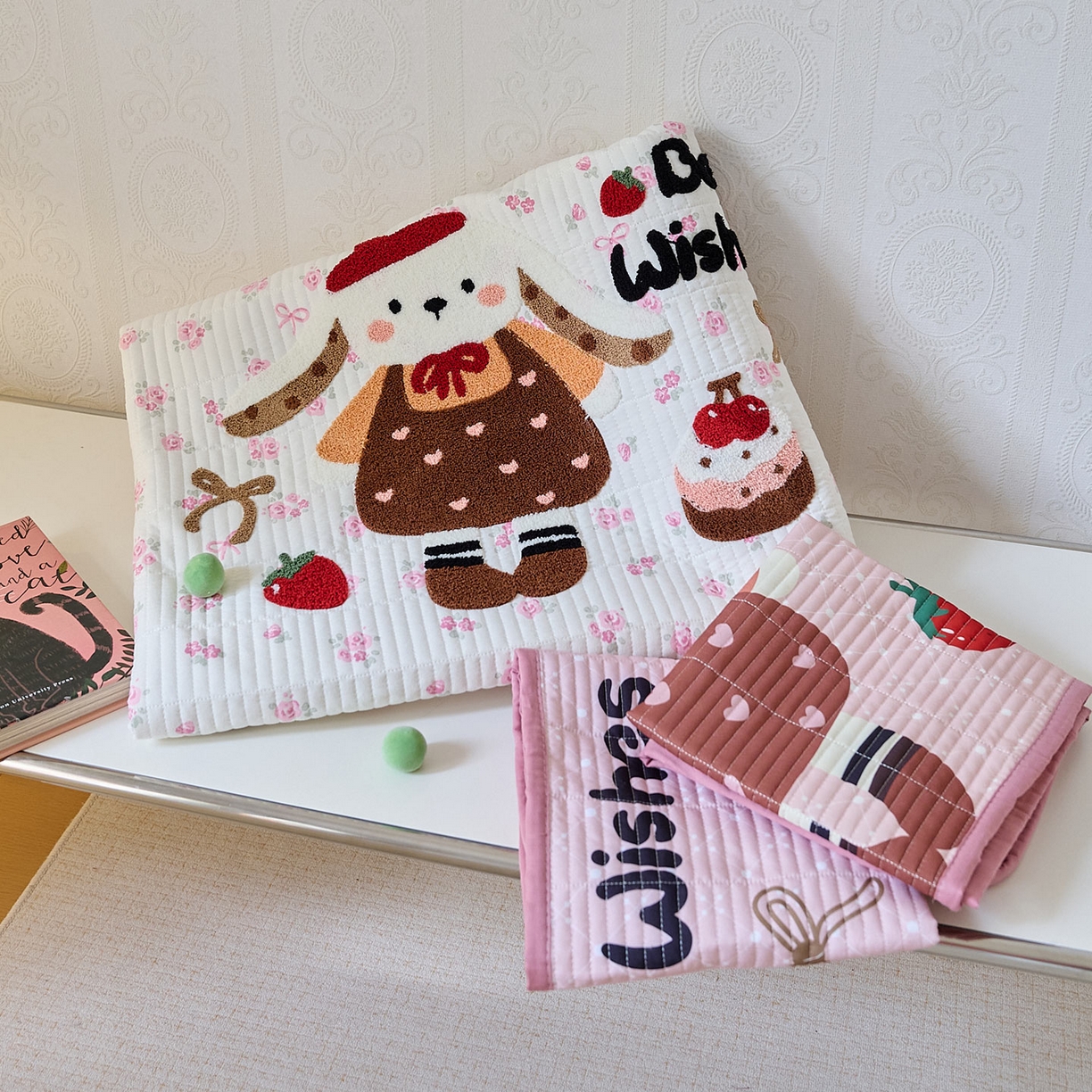 91家纺网 家纺一手货源 找家纺 鑫喜莱家纺 2025新款毛巾绣云朵棉床盖三件套 软萌垂耳兔