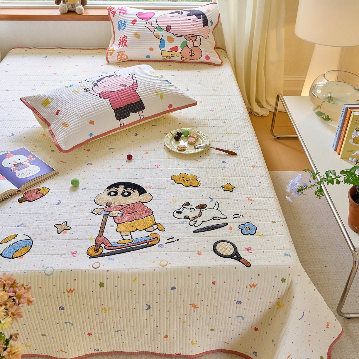 91家纺网 家纺一手货源 找家纺 鑫喜莱家纺 2025新款毛巾绣云朵棉床盖三件套 小新时光