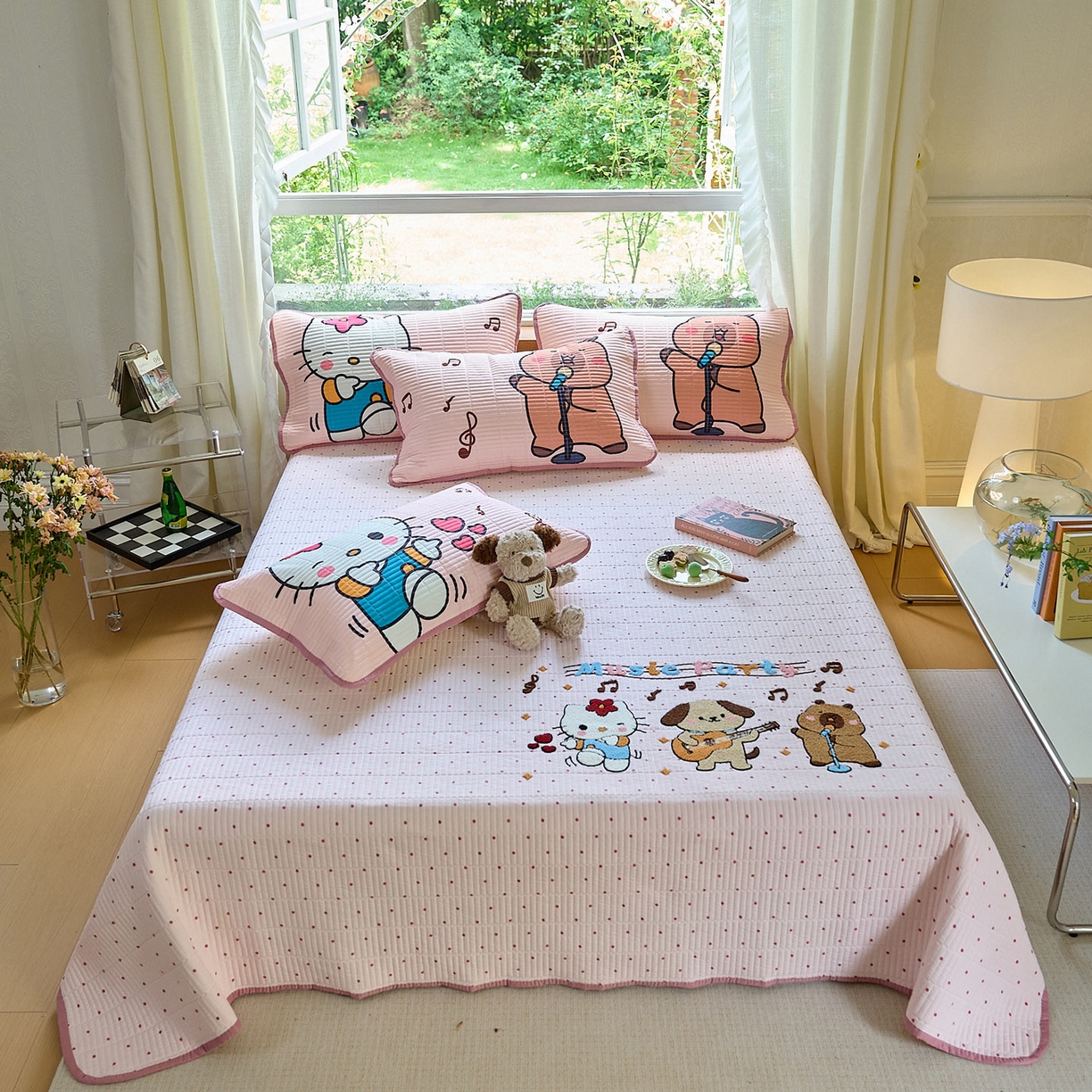 鑫喜莱家纺 2025新款毛巾绣云朵棉床盖三件套 音乐派对