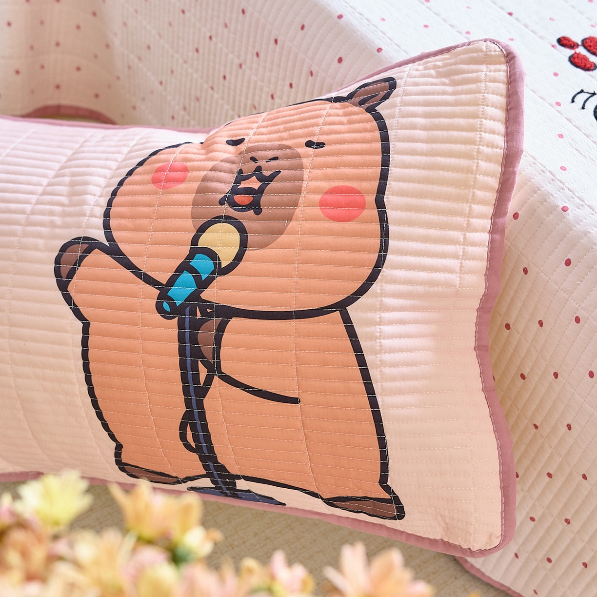 91家纺网 家纺一手货源 找家纺 鑫喜莱家纺 2025新款毛巾绣云朵棉床盖三件套 音乐派对