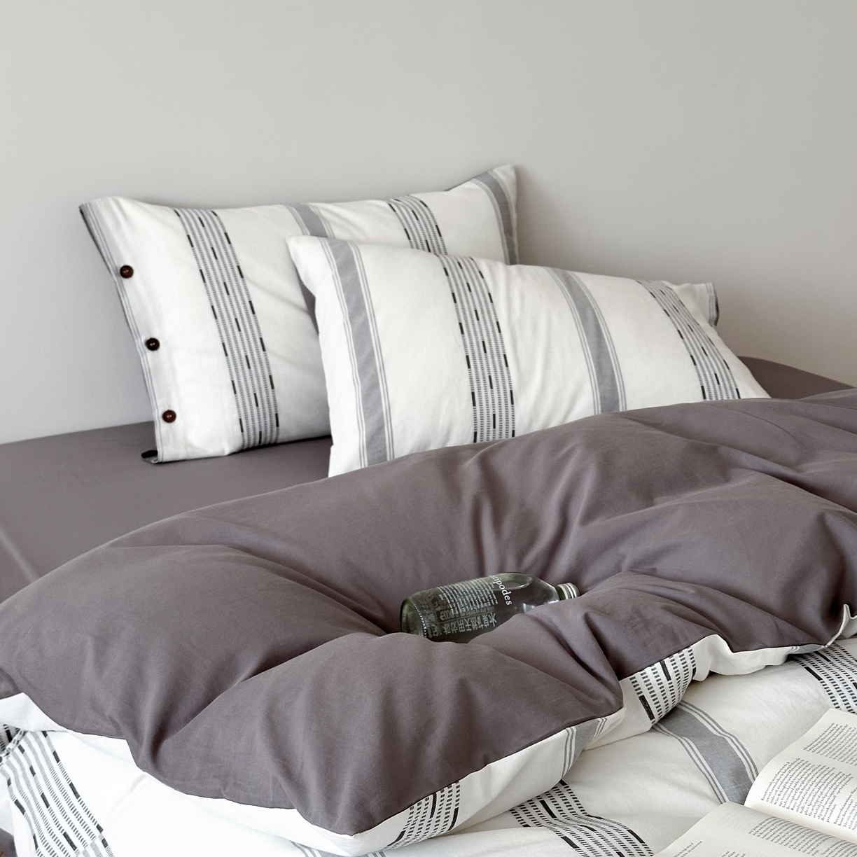 91家纺网 家纺一手货源 找家纺 曼布缇 2025新款全棉色织提花水洗棉四件套套件（券后控价268/288,308起） 格调-灰