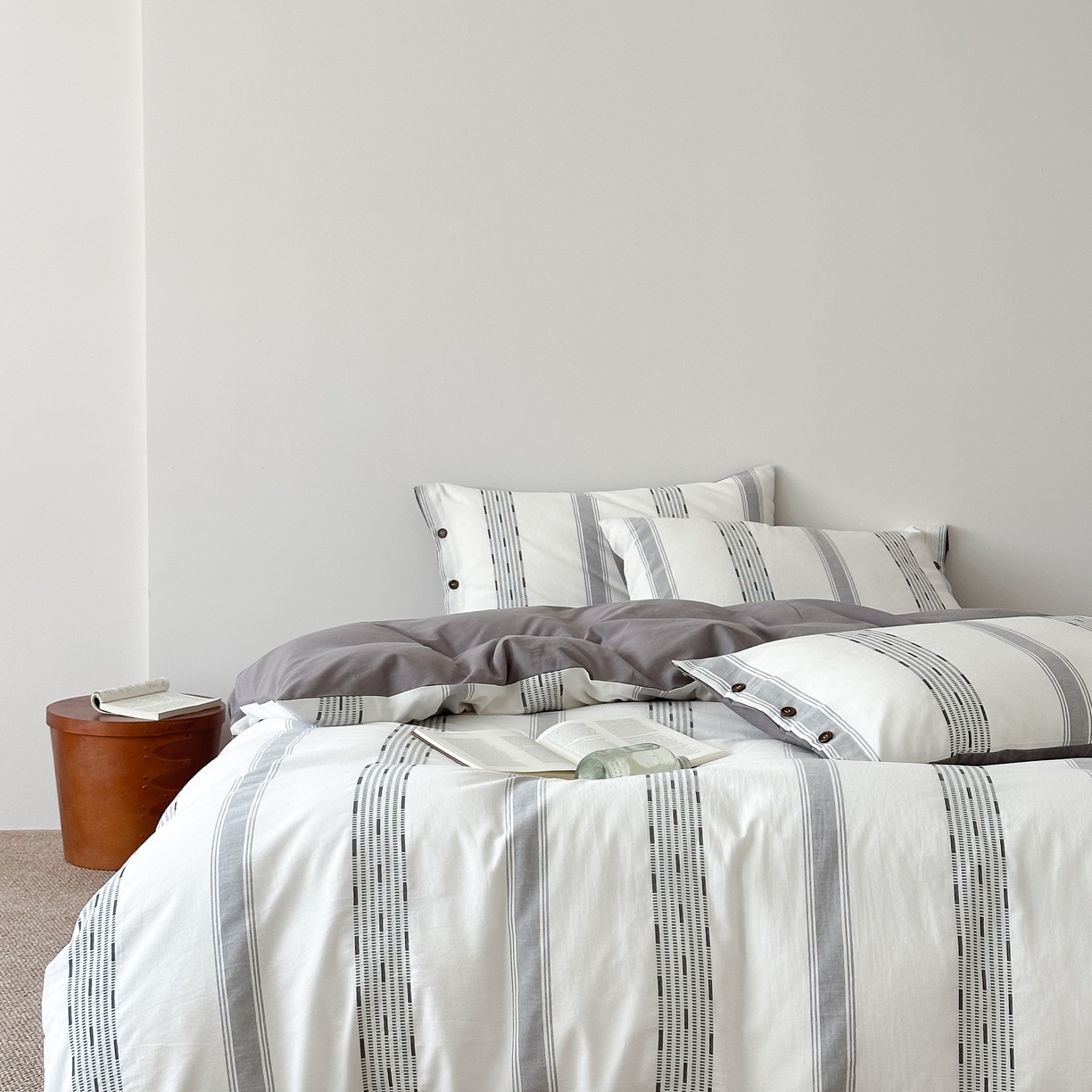 91家纺网 家纺一手货源 找家纺 曼布缇 2025新款全棉色织提花水洗棉四件套套件（券后控价268/288,308起） 格调-灰