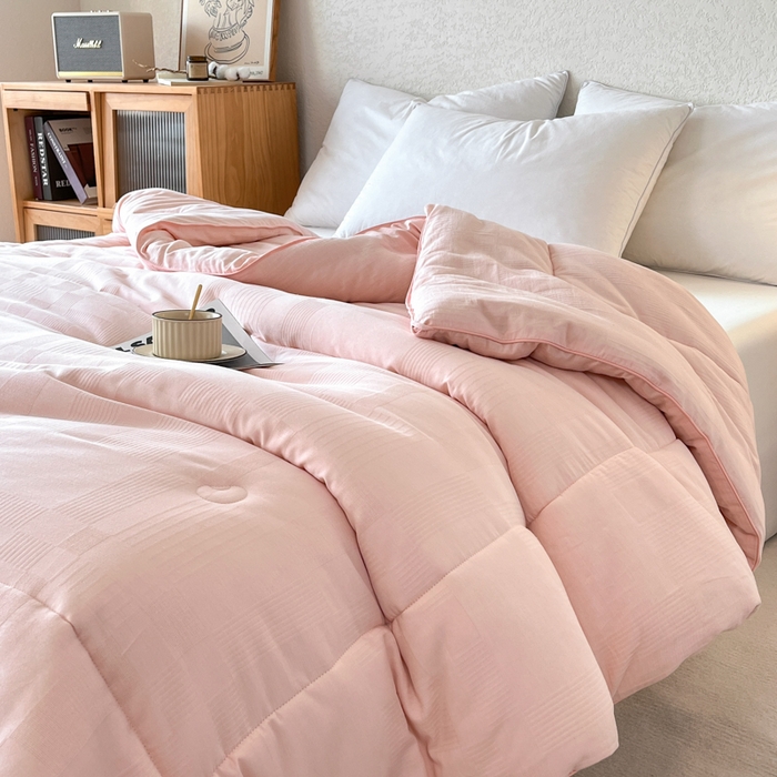 91家纺网 家纺一手货源 找家纺 鸣升家纺 2025新款四季款全棉大豆被 菽菽木兰-粉