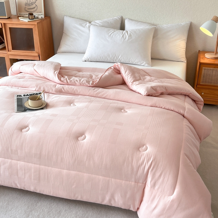 91家纺网 家纺一手货源 找家纺 鸣升家纺 2025新款四季款全棉大豆被 菽菽木兰-粉