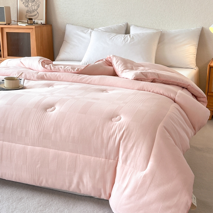 91家纺网 家纺一手货源 找家纺 鸣升家纺 2025新款四季款全棉大豆被 菽菽木兰-粉