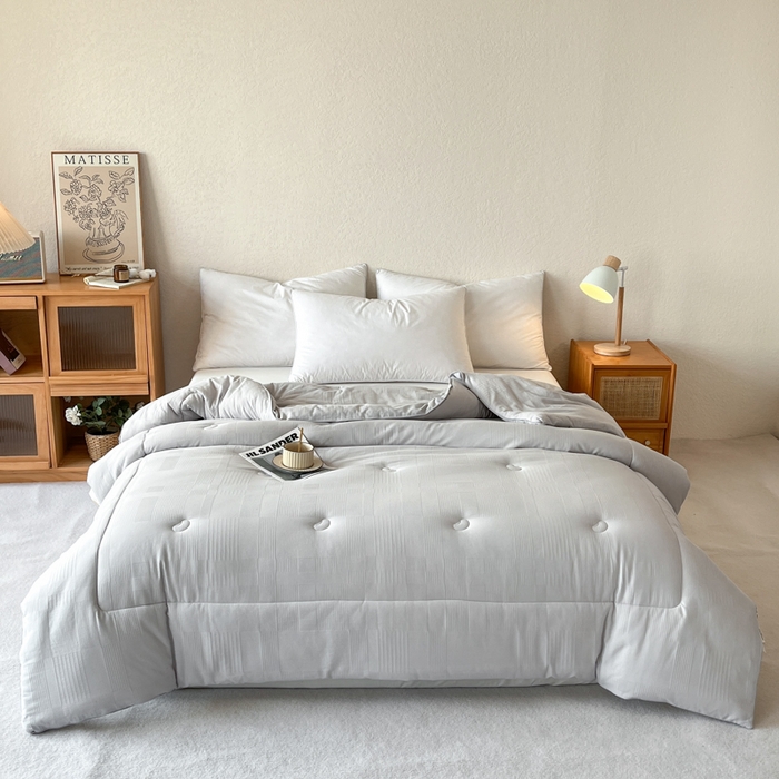 91家纺网 家纺一手货源 找家纺 鸣升家纺 2025新款四季款全棉大豆被 菽菽木兰-灰