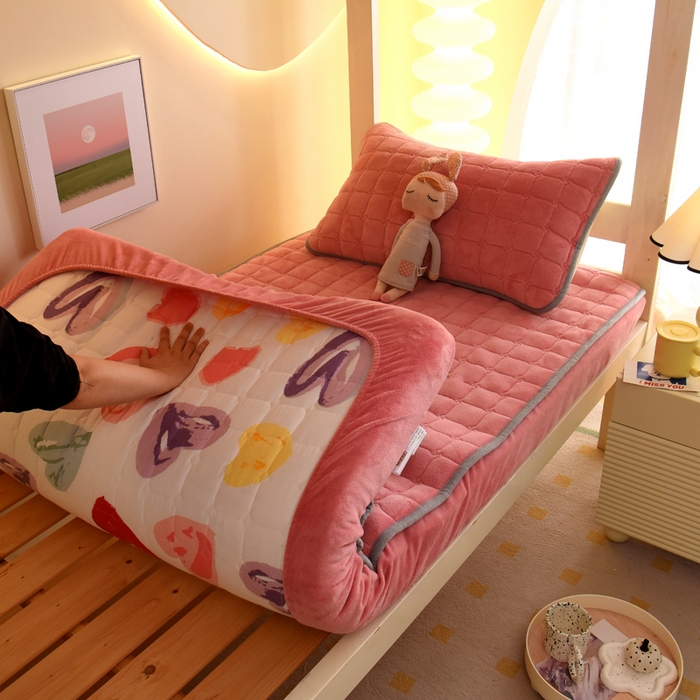 91家纺网 家纺一手货源 找家纺 （总）水妙家纺 2024新款加厚200克A类牛奶绒夹棉床笠纯色素色大学生宿舍床垫保护套学生上下铺