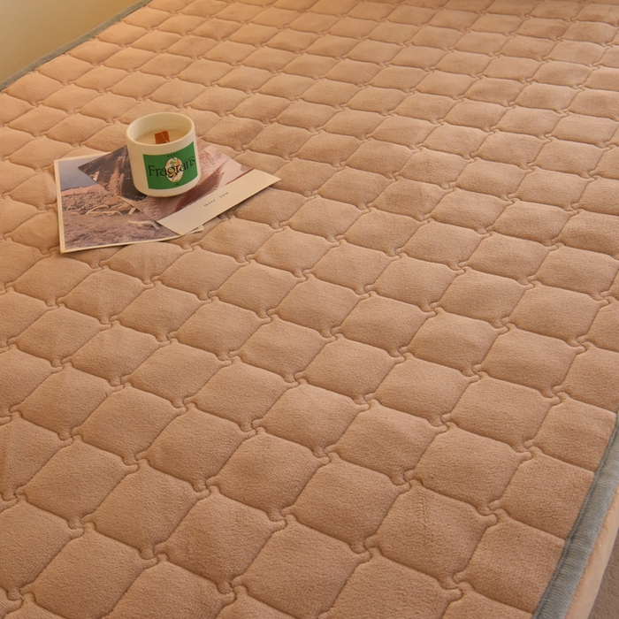 91家纺网 家纺一手货源 找家纺 水妙家纺 2024新款加厚200克A类牛奶绒夹棉床笠纯色素色大学生宿舍床垫保护套学生上下铺 扭花格-驼色