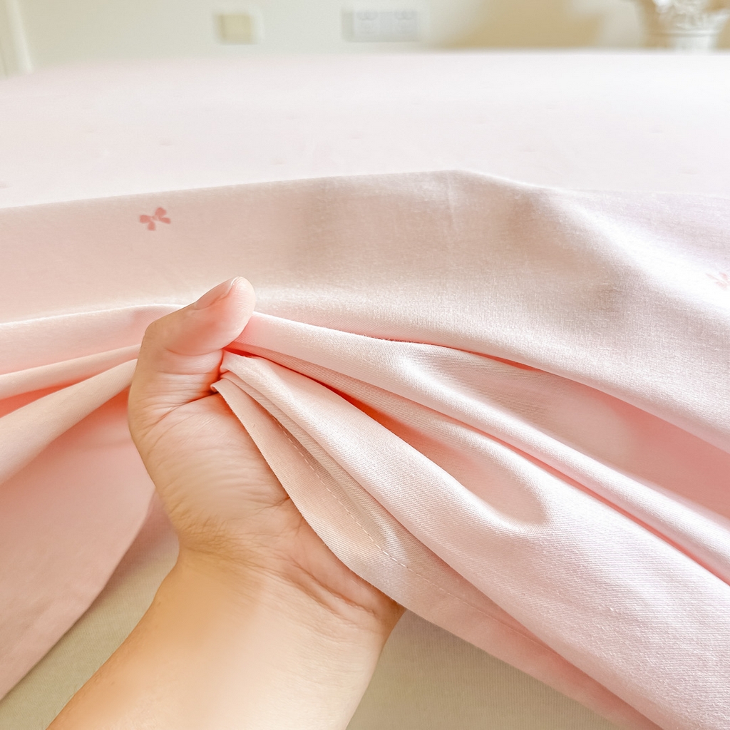 91家纺网 家纺一手货源 找家纺 芙绣家纺 2025新款A类全棉小清新印花单被套单枕套学生单品系列 爱心粉