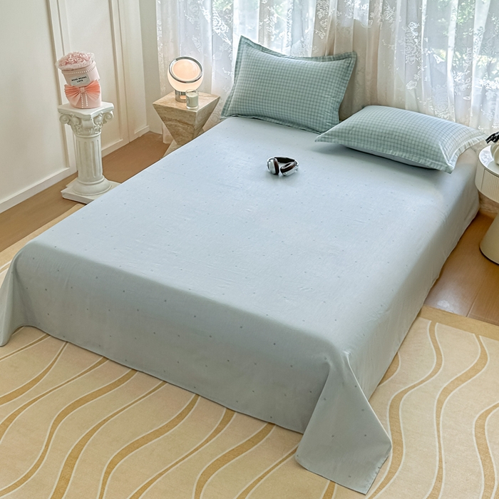 91家纺网 家纺一手货源 找家纺 芙绣家纺 2025新款A类全棉小清新印花单被套单枕套学生单品系列 格子蓝