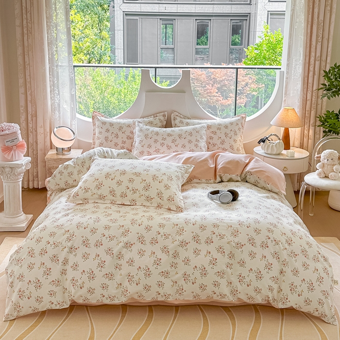 91家纺网 家纺一手货源 找家纺 芙绣家纺 2025新款A类全棉小清新印花单被套单枕套学生单品系列 花期如梦