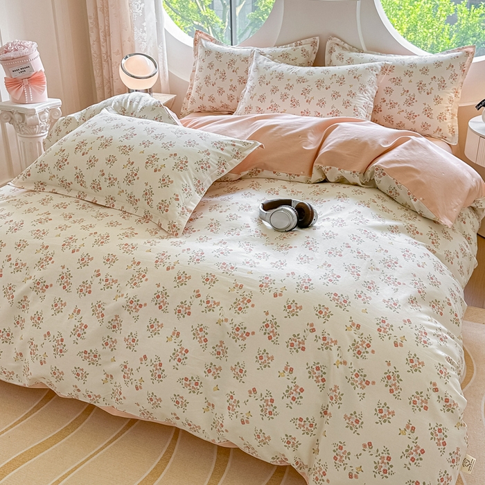 91家纺网 家纺一手货源 找家纺 芙绣家纺 2025新款A类全棉小清新印花单被套单枕套学生单品系列 花期如梦