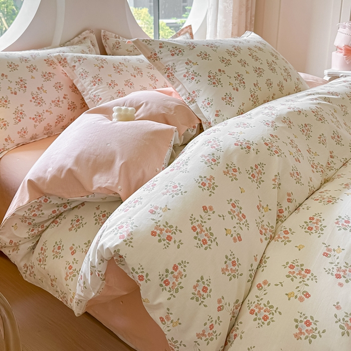 91家纺网 家纺一手货源 找家纺 芙绣家纺 2025新款A类全棉小清新印花单被套单枕套学生单品系列 花期如梦