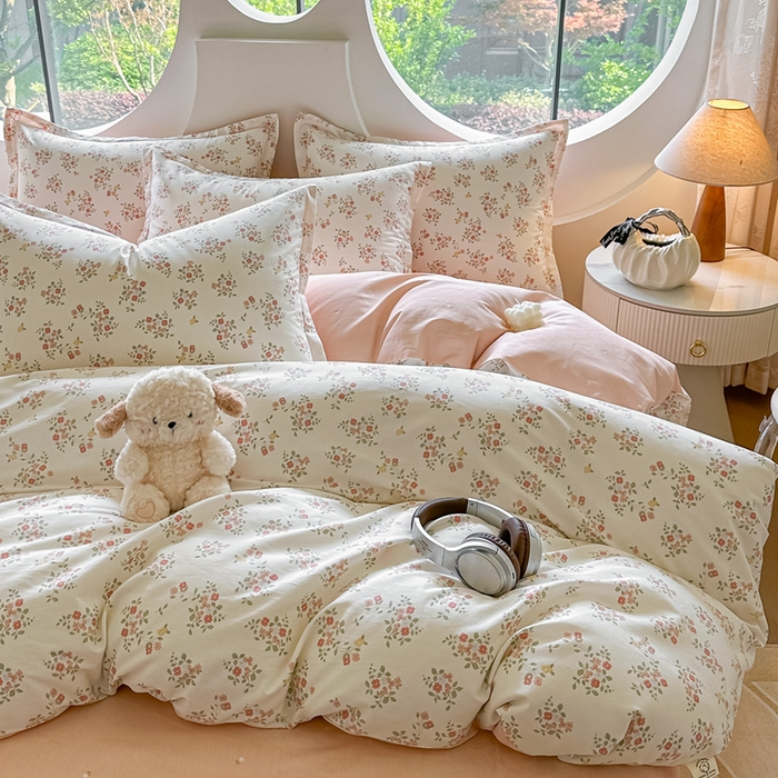 91家纺网 家纺一手货源 找家纺 芙绣家纺 2025新款A类全棉小清新印花单被套单枕套学生单品系列 花期如梦