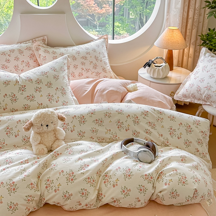 91家纺网 家纺一手货源 找家纺 芙绣家纺 2025新款A类全棉小清新印花单被套单枕套学生单品系列 花期如梦