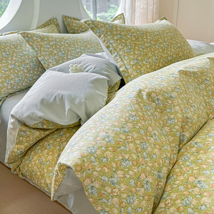 91家纺网 家纺一手货源 找家纺 芙绣家纺 2025新款A类全棉小清新印花单被套单枕套学生单品系列 花团锦簇