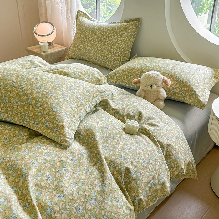 91家纺网 家纺一手货源 找家纺 芙绣家纺 2025新款A类全棉小清新印花单被套单枕套学生单品系列 花团锦簇