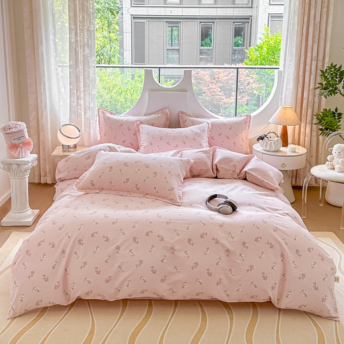 91家纺网 家纺一手货源 找家纺 芙绣家纺 2025新款A类全棉小清新印花单被套单枕套学生单品系列 满园春色