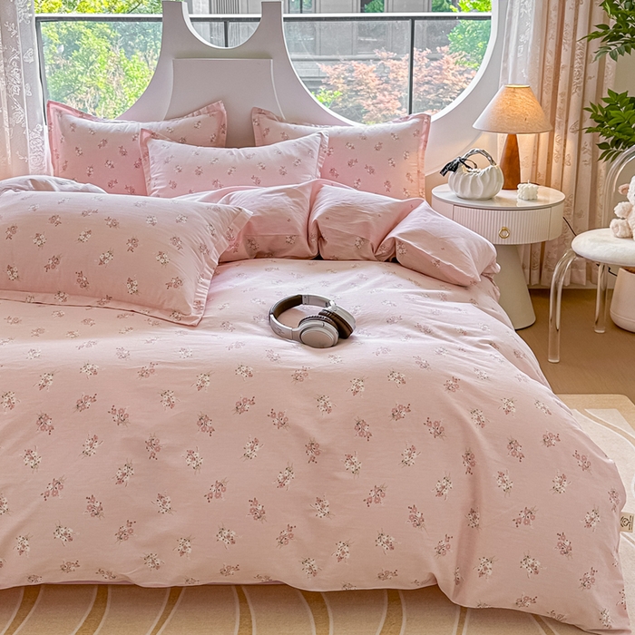 91家纺网 家纺一手货源 找家纺 芙绣家纺 2025新款A类全棉小清新印花单被套单枕套学生单品系列 满园春色