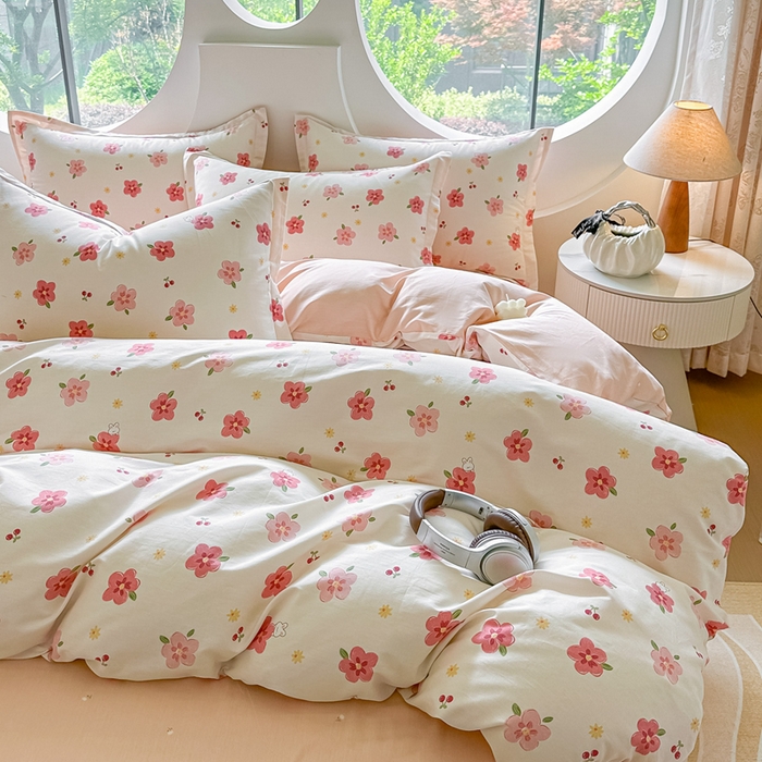 91家纺网 家纺一手货源 找家纺 芙绣家纺 2025新款A类全棉小清新印花单被套单枕套学生单品系列 桃之夭夭