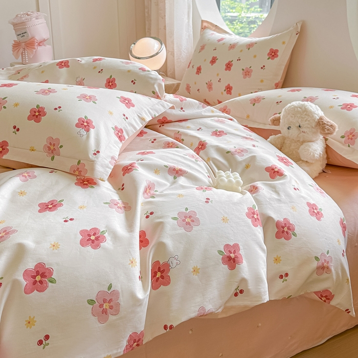 91家纺网 家纺一手货源 找家纺 芙绣家纺 2025新款A类全棉小清新印花单被套单枕套学生单品系列 桃之夭夭