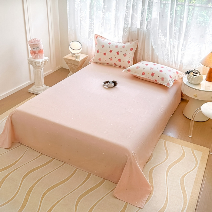 91家纺网 家纺一手货源 找家纺 芙绣家纺 2025新款A类全棉小清新印花单被套单枕套学生单品系列 桃之夭夭