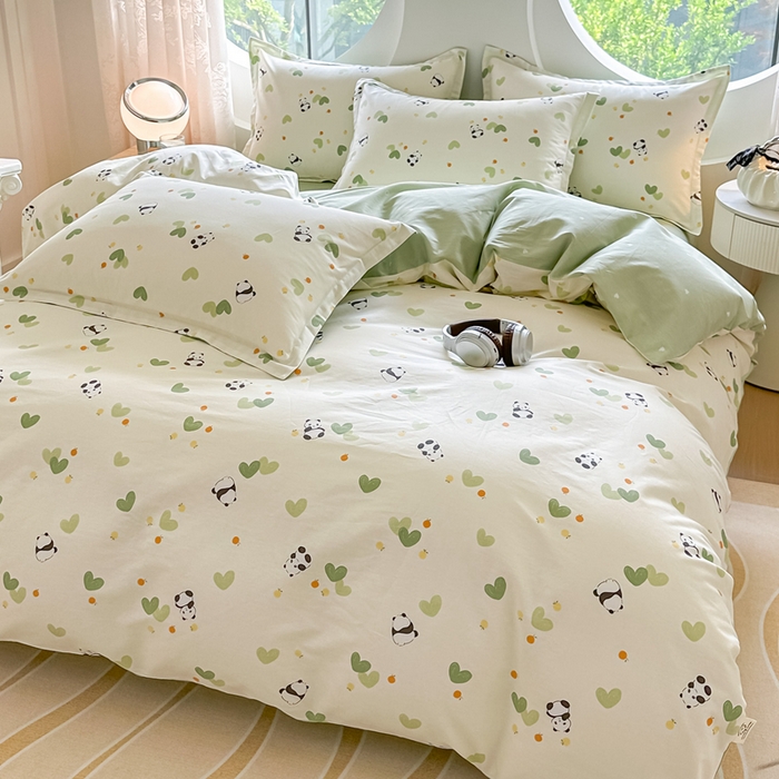 91家纺网 家纺一手货源 找家纺 芙绣家纺 2025新款A类全棉小清新印花单被套单枕套学生单品系列 熊猫盼盼