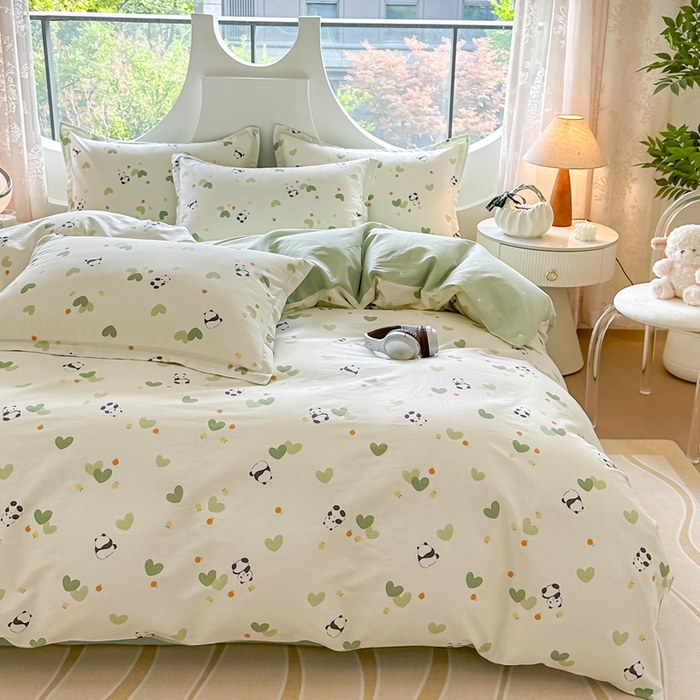 91家纺网 家纺一手货源 找家纺 芙绣家纺 2025新款A类全棉小清新印花单被套单枕套学生单品系列 熊猫盼盼