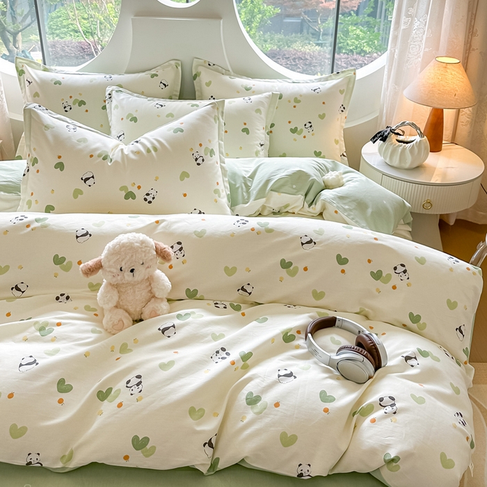 91家纺网 家纺一手货源 找家纺 芙绣家纺 2025新款A类全棉小清新印花单被套单枕套学生单品系列 熊猫盼盼