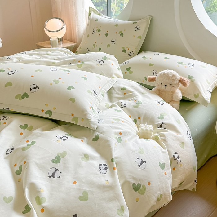 91家纺网 家纺一手货源 找家纺 芙绣家纺 2025新款A类全棉小清新印花单被套单枕套学生单品系列 熊猫盼盼