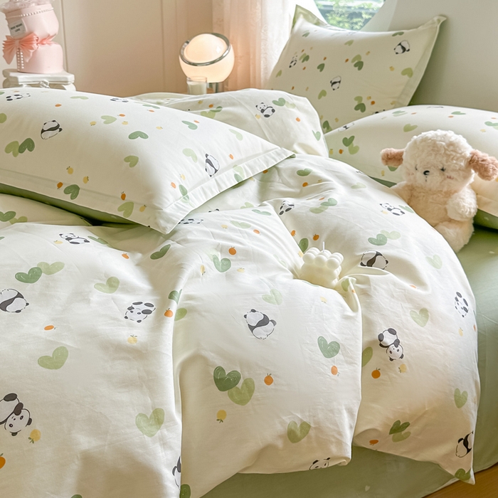 91家纺网 家纺一手货源 找家纺 芙绣家纺 2025新款A类全棉小清新印花单被套单枕套学生单品系列 熊猫盼盼