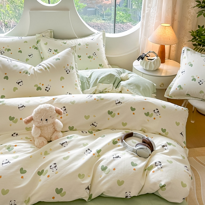 91家纺网 家纺一手货源 找家纺 芙绣家纺 2025新款A类全棉小清新印花单被套单枕套学生单品系列 熊猫盼盼