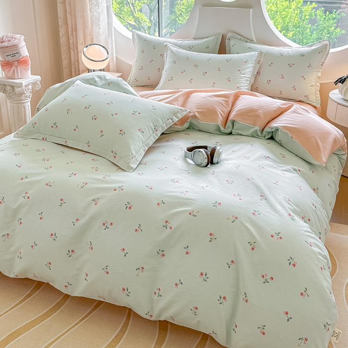 91家纺网 家纺一手货源 找家纺 芙绣家纺 2025新款A类全棉小清新印花单被套单枕套学生单品系列 樱桃可可