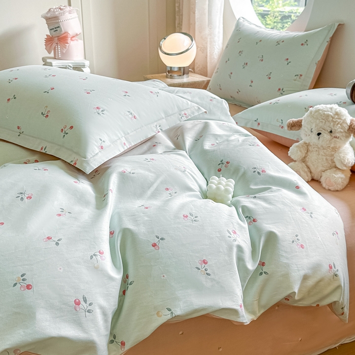 91家纺网 家纺一手货源 找家纺 芙绣家纺 2025新款A类全棉小清新印花单被套单枕套学生单品系列 樱桃可可