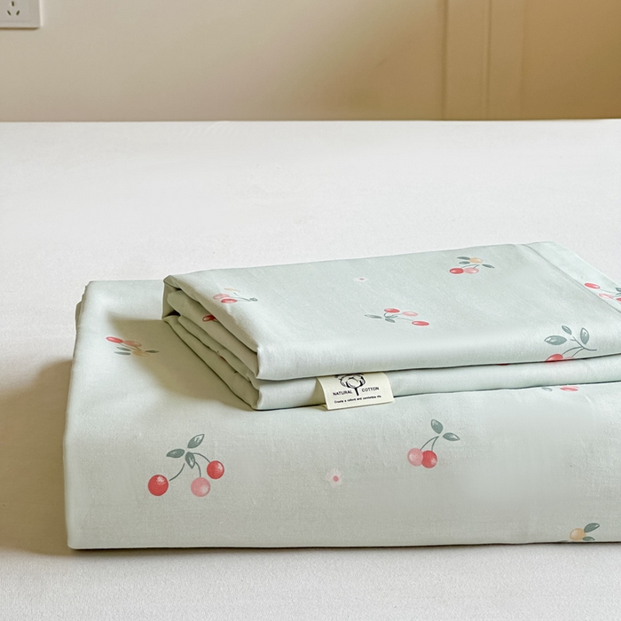 91家纺网 家纺一手货源 找家纺 芙绣家纺 2025新款A类全棉小清新印花单被套单枕套学生单品系列 樱桃可可