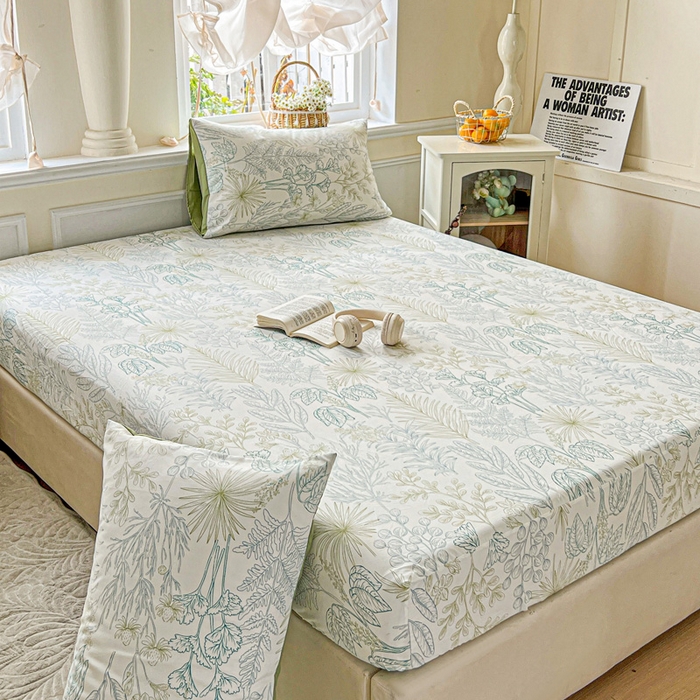 91家纺网 家纺一手货源 找家纺 朵朵家纺 2025新款超柔水洗棉云感印花单床笠床垫保护套床笠（床垫保护套可定制尺寸 ）-场景三 春晓