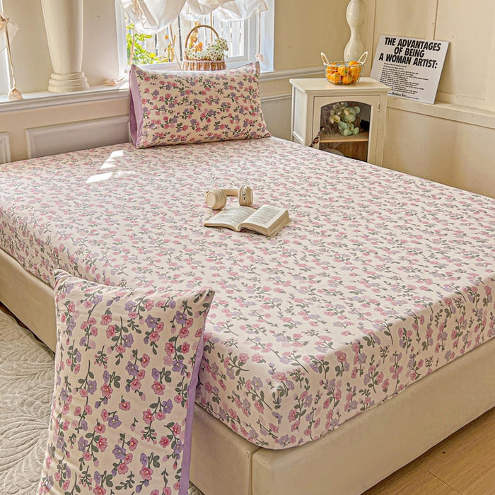 91家纺网 家纺一手货源 找家纺 朵朵家纺 2025新款超柔水洗棉云感印花单床笠床垫保护套床笠（床垫保护套可定制尺寸 ）-场景三 花开满树