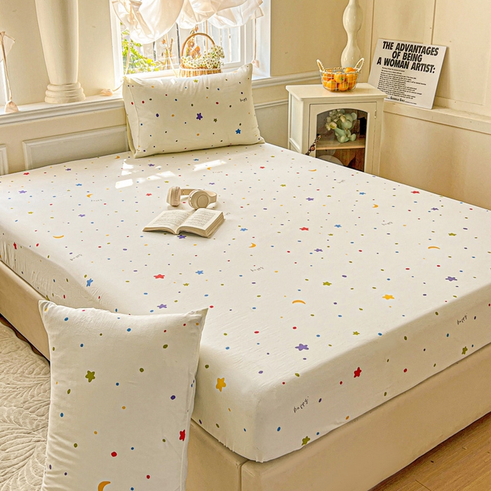 91家纺网 家纺一手货源 找家纺 朵朵家纺 2025新款超柔水洗棉云感印花单床笠床垫保护套床笠（床垫保护套可定制尺寸 ）-场景三 星月