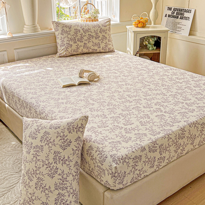 91家纺网 家纺一手货源 找家纺 朵朵家纺 2025新款超柔水洗棉云感印花单床笠床垫保护套床笠（床垫保护套可定制尺寸 ）-场景三 紫颜