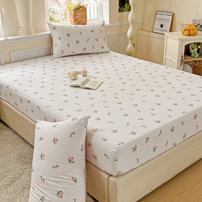 朵朵家纺 2025新款超柔水洗棉云感印花单床笠床垫保护套床笠（床垫保护套可定制尺寸 ）-场景三 郁金香