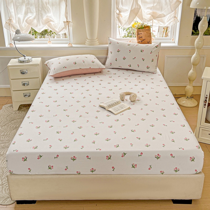 91家纺网 家纺一手货源 找家纺 朵朵家纺 2025新款超柔水洗棉云感印花单床笠床垫保护套床笠（床垫保护套可定制尺寸 ）-场景三 郁金香