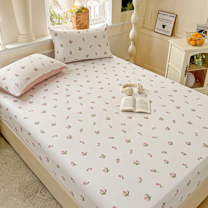 91家纺网 家纺一手货源 找家纺 朵朵家纺 2025新款超柔水洗棉云感印花单床笠床垫保护套床笠（床垫保护套可定制尺寸 ）-场景三 郁金香