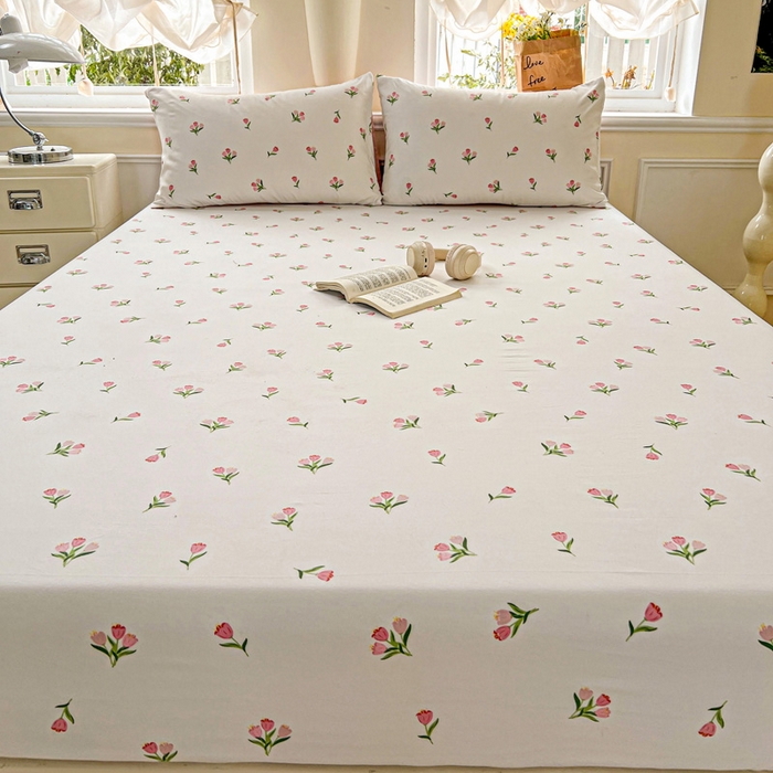 91家纺网 家纺一手货源 找家纺 朵朵家纺 2025新款超柔水洗棉云感印花单床笠床垫保护套床笠（床垫保护套可定制尺寸 ）-场景三 郁金香