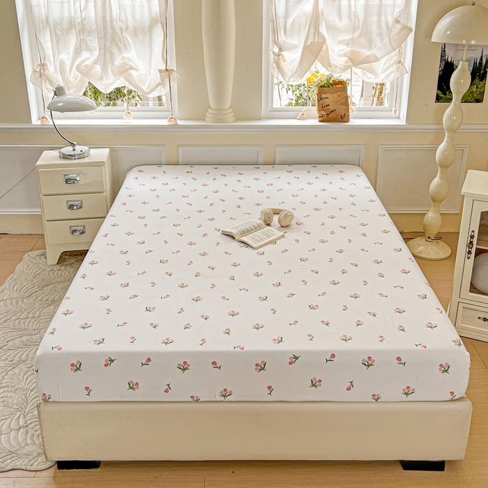 91家纺网 家纺一手货源 找家纺 朵朵家纺 2025新款超柔水洗棉云感印花单床笠床垫保护套床笠（床垫保护套可定制尺寸 ）-场景三 郁金香