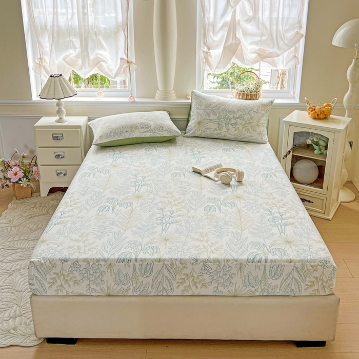 91家纺网 家纺一手货源 找家纺 朵朵家纺 2025新款超柔水洗棉云感印花单床笠床垫保护套床笠（床垫保护套可定制尺寸 ）-场景三 春晓