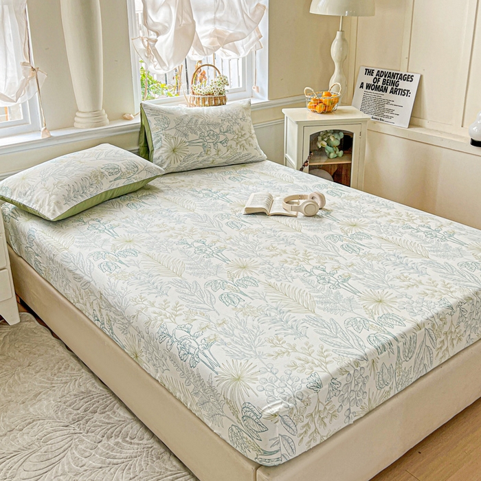 91家纺网 家纺一手货源 找家纺 朵朵家纺 2025新款超柔水洗棉云感印花单床笠床垫保护套床笠（床垫保护套可定制尺寸 ）-场景三 春晓