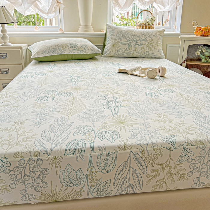 91家纺网 家纺一手货源 找家纺 朵朵家纺 2025新款超柔水洗棉云感印花单床笠床垫保护套床笠（床垫保护套可定制尺寸 ）-场景三 春晓